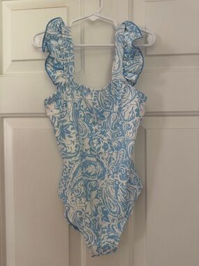 Blue & White Paisley Ruffle-Strap Kids One-Piece Bodysuit